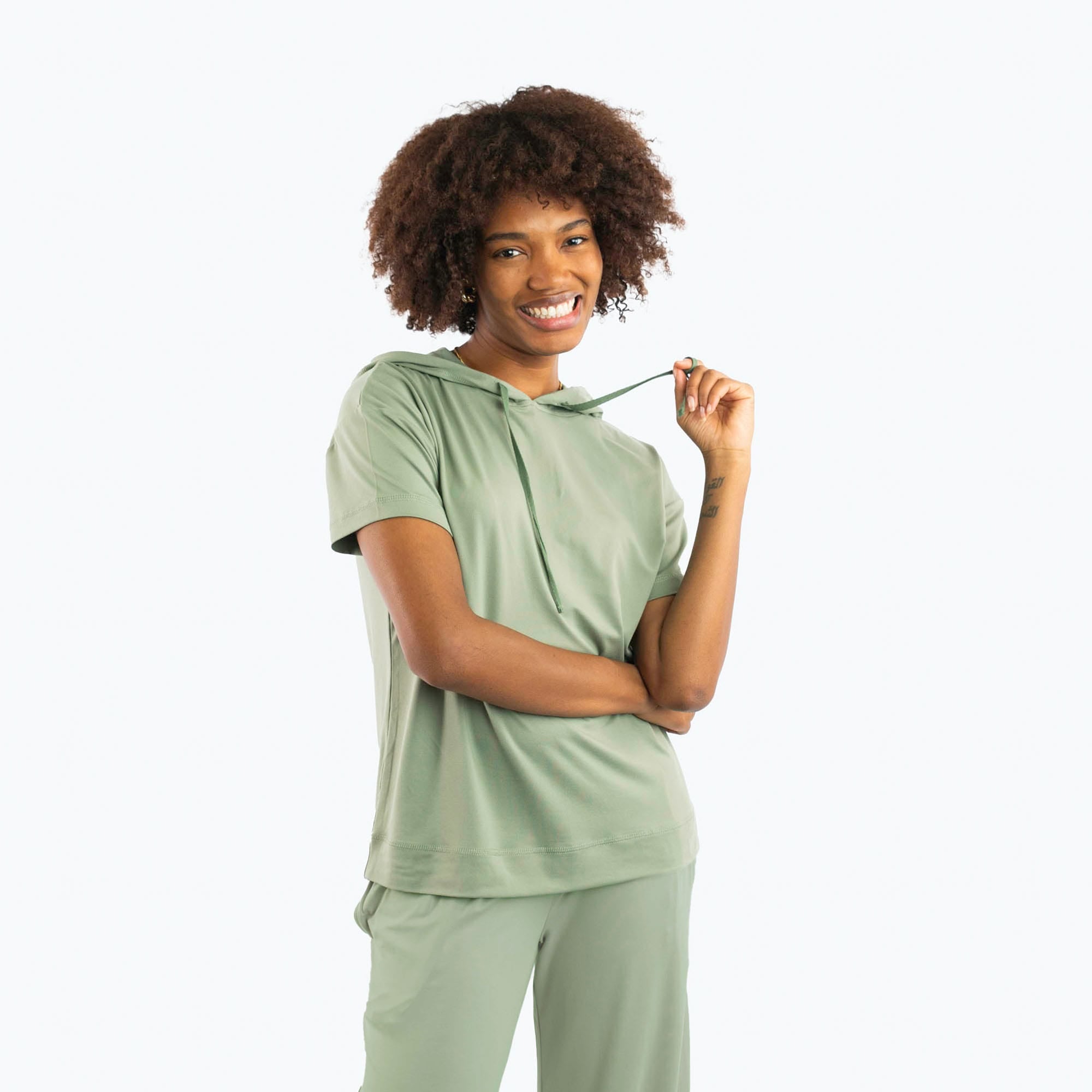 Coupe Hooded Top Short Sleeve - SAGE GREEN - Coupe_ShortSleeveTop_SageGreen_01_fa487fb3-4155-46a8-8495-7832c5f2a32e